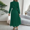 thumbnail image 6 of MORTTIC Women's Elegant High Neck Long Sleeve Belted Pleated Maxi Dress - Solid Color Flowy Office Dress for Spring & Fall, 6 of 7