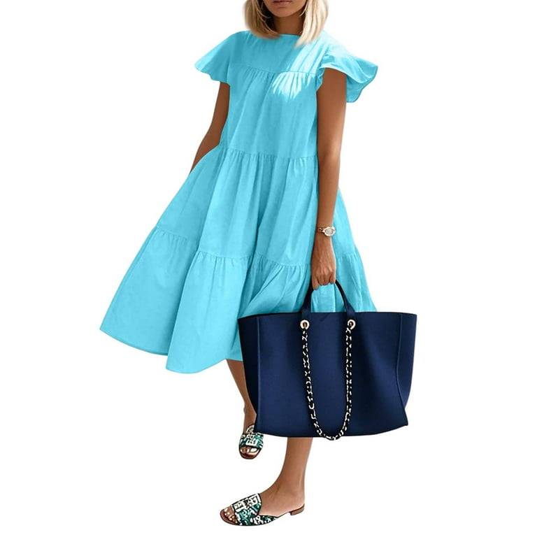 Wrap Dress For Women, Tank Casual Crew Neck Ruffle Flutter Sleeve