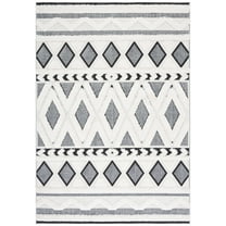 SAFAVIEH Cottage Charles Geometric Indoor/Outdoor Area Rug, Ivory/Dark Grey, 5'3" x 7'7"