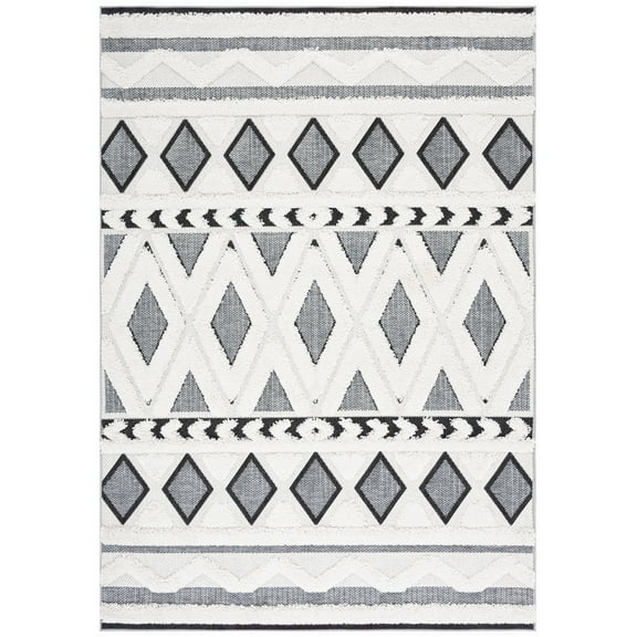 SAFAVIEH Cottage Charles Geometric Indoor/Outdoor Area Rug, Ivory/Dark Grey, 5'3" x 7'7"