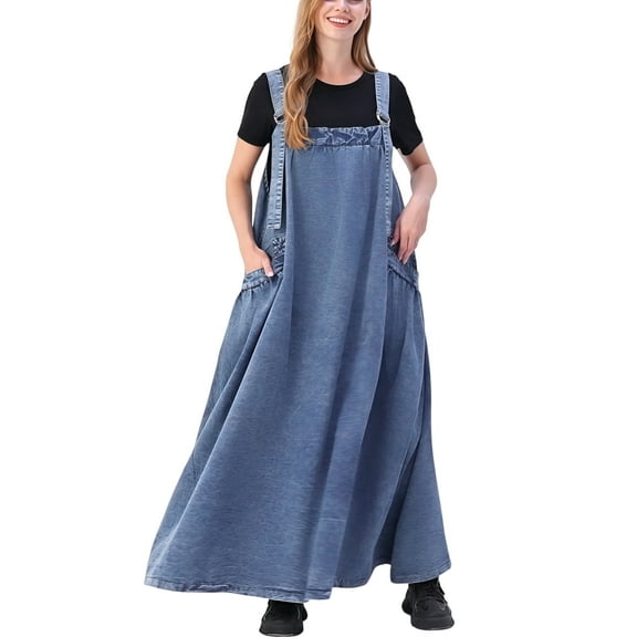 Jumper Dress for Women – Oversized Loose Baggy Long Overall Dresses with Adjustable Straps, Wide Hem, Pockets – Cute Casual Boho