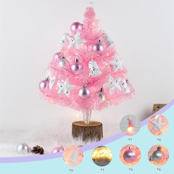 Fiudx Mini Árbol de Navidad, Decoración de Mesa Diy, Luces Led y Adornos Colgantes, Decoración Navideña para El Hogar, Perfecto para Fiestas y Festividades, Funciona con Pilas, Tamaño 45 Cm