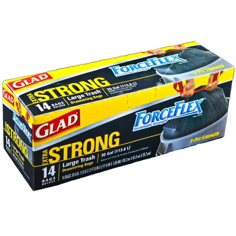Glad Force Flex Extra Strong Large Drawstring Trash Bags, 30 Gallon