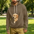thumbnail image 4 of Mifsaly Mens Kangaroo Pouch Hoodie Long Sleeve Hooded Sweatshirt Dogs Cats Pet Carrier Animal Holder Pullover Brown,L, 4 of 7