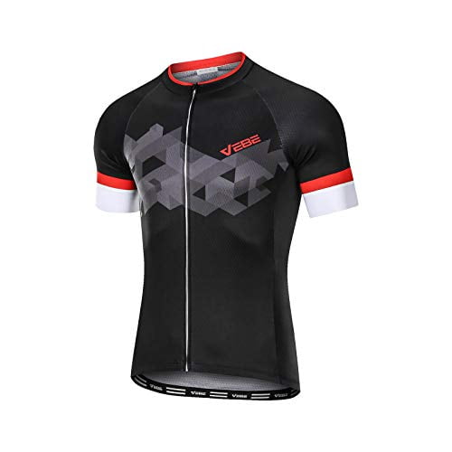 VEBE Mens Lightweight Cycling Jersey Short Sleeve Bike Shirts Reflective Quick-Dry Biking Tops with Three Pockets