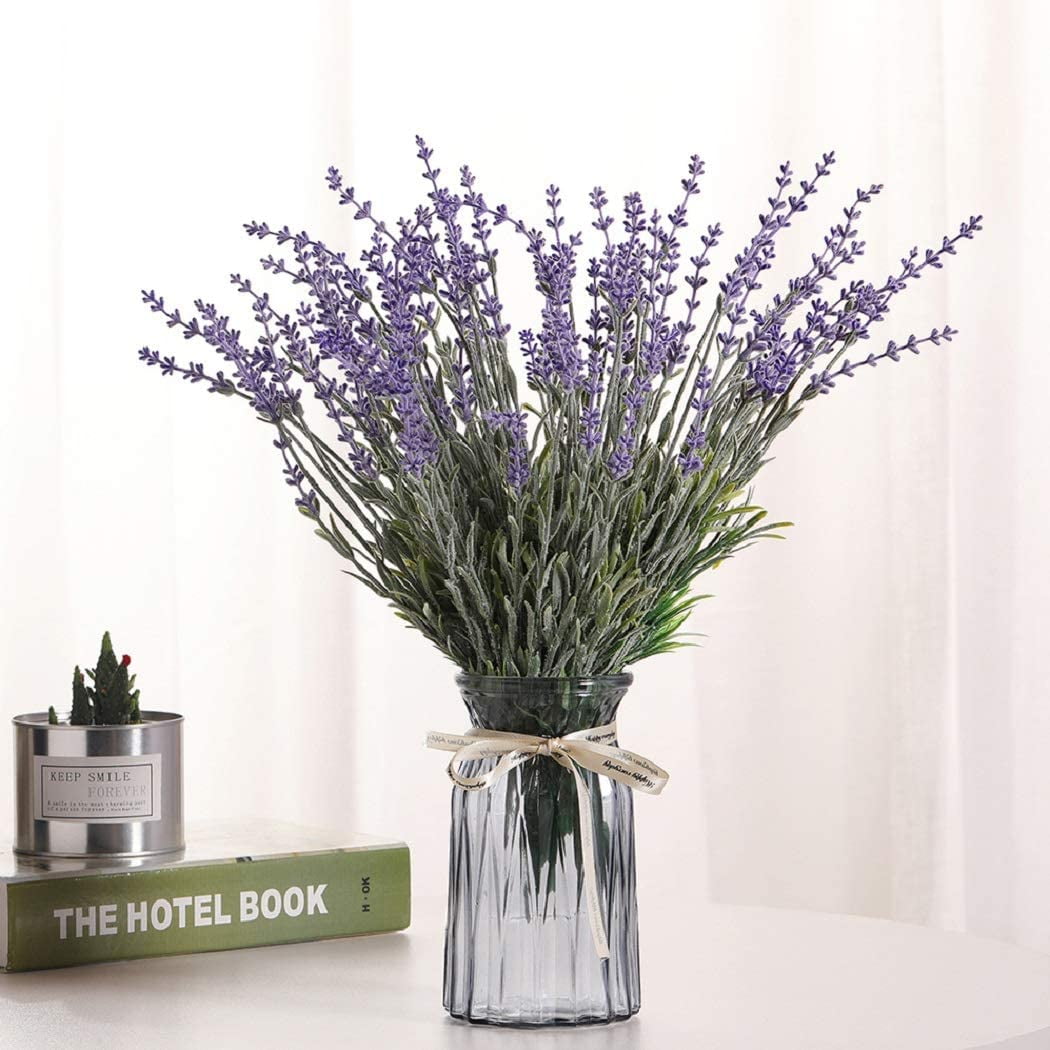 Artificial Lavender Flowers with Silk Flocked Fake Lavender Plant for Wedding Home Table Centerpiece Decor-Pack of
