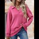thumbnail image 5 of Sudadera con Cuello en V y Larga para Mujer, Estilo Informal, Holgado, de Punto, Estilo Túnica, para Otoño Vino Tinto M, 5 of 7