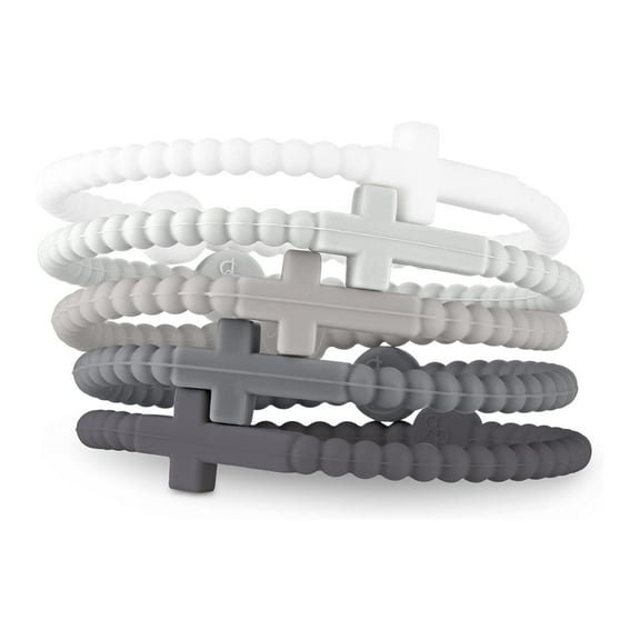 Lashicorn Silicone Cross Bracelets for Men 5 Pack pcs Big Pack Bulk for Boys Jesus Eternal Life Bracelet Adult for Women Neutral Grey White Black
