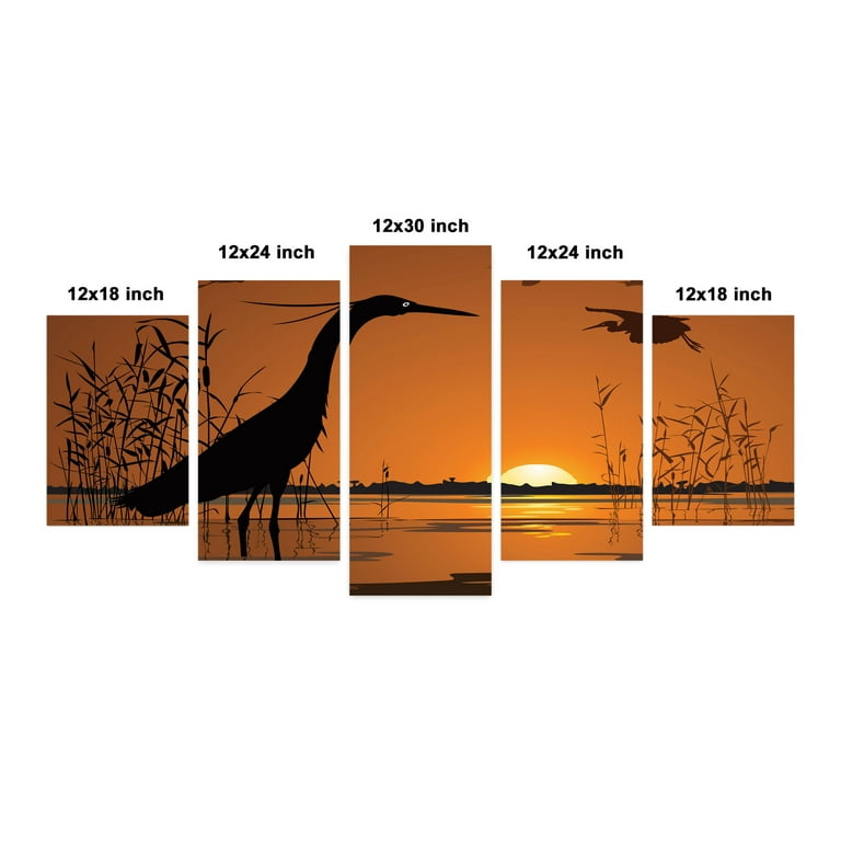 Egret 5 Panels Acrylic Glass Wall Art, Nature Themed Bird Silhouettes at  Sunset in Swamp, Accent for Living Room, Bedroom, Dorm, 60 x 30, Cinnamon  Brown, by Ambesonne 