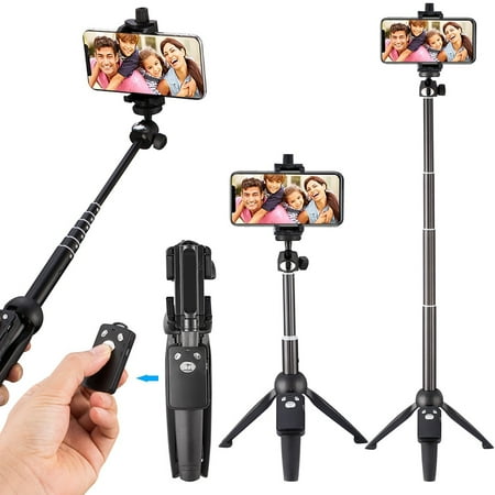 Remote Bluetooth Selfie Stick Tripod, 39-Inch Extendable Rod Selfie Stick with Wireless Remote and Tripod Stand for iPhone 8/iPhone 8 Plus/X/iPhone 7/iPhone 7 Plus/Galaxy Note 8/S8 /S8 Plus & (Best Bluetooth Selfie Stick For Iphone 7 Plus)