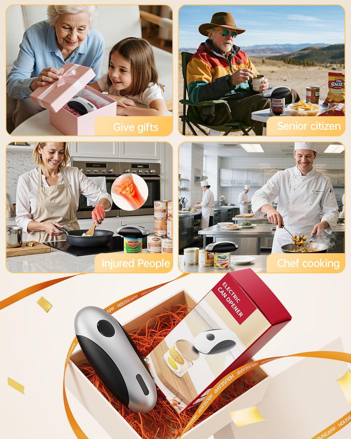 USB rechargeable electric can opener - battery-powered, one-button automatic operation, magnetic lid bracket and smooth edge cutting, cordless, convenient for the elderly to use, can be used with all