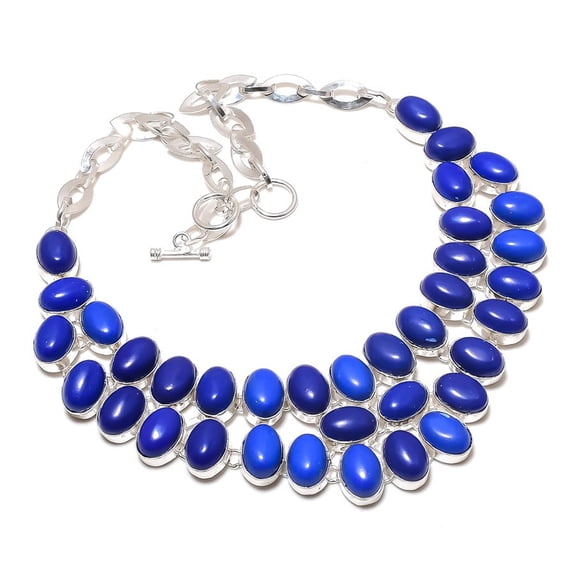Lapis lazuli Oval Shape Gemstone Necklace Adjustable Chain Jewelry 18" BN 1072