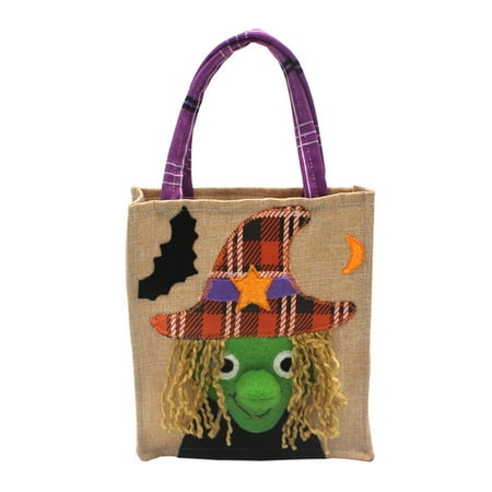 Halloween Linen Candy Bag Trick or Treat Kids' Candy Bucket Handbag with Handle Halloween Party Costumes Supplies Decoration--Ghost