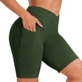 thumbnail image 6 of Plus Size Yoga Shorts with Pockets Womens 1X-5X Crossover High Waist Stretch Soft Workout Short Leggings (XL, Army Green), 6 of 8