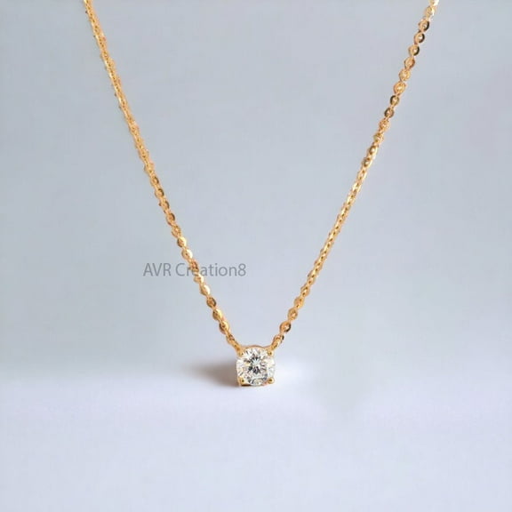 Round Cut Diamond Solitaire Pendant Necklace For Her, Daily Use Necklace, Dainty Necklace, 925 Sterling Silver