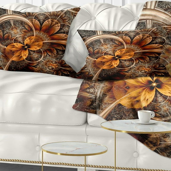 Designart Dark Orange Fractal Flower - Abstract Throw Pillow - 12x20