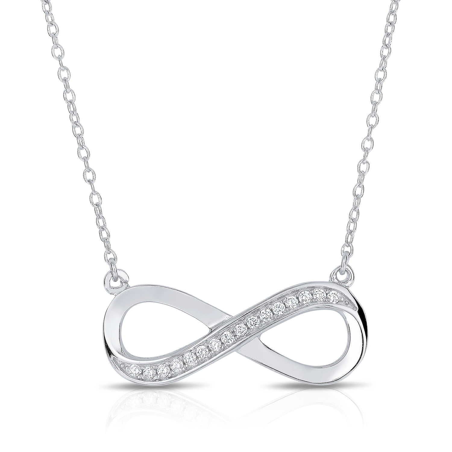 Tilo Jewelry Solid 925 Sterling Silver Infinity Pendant Necklace with Cubic Zirconia CZ Stones | Women & Unisex | Adjustable 16 Inch to 18 Inch Cable Chain