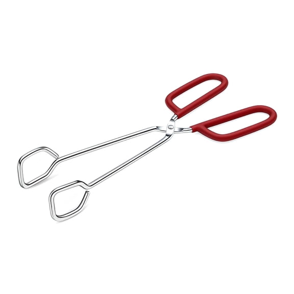 10-Inch Heavy Duty Stainless Steel Kitchen Tongs - Non-Slip Comfortable Red Grip, Scissor Design, Heat Resistant for BBQ and Cooking