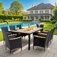 thumbnail image 7 of Lacoo 9 Pieces Patio Furniture Set with Acacia Wood Tabletop and Rattan Chairs, Outdoor Dining Table Set with Comfortable Beige Cushions, Black Wicker, 7 of 7
