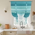 thumbnail image 3 of Cyan Green Tie Up Curtain 63 Inches Long, Gradient Stripe Abstract Lines Texture Modern Balloon Style Kitchen Window Curtain Over Sink, Small Window Rod Pocket Curtain 52"x63", 3 of 9