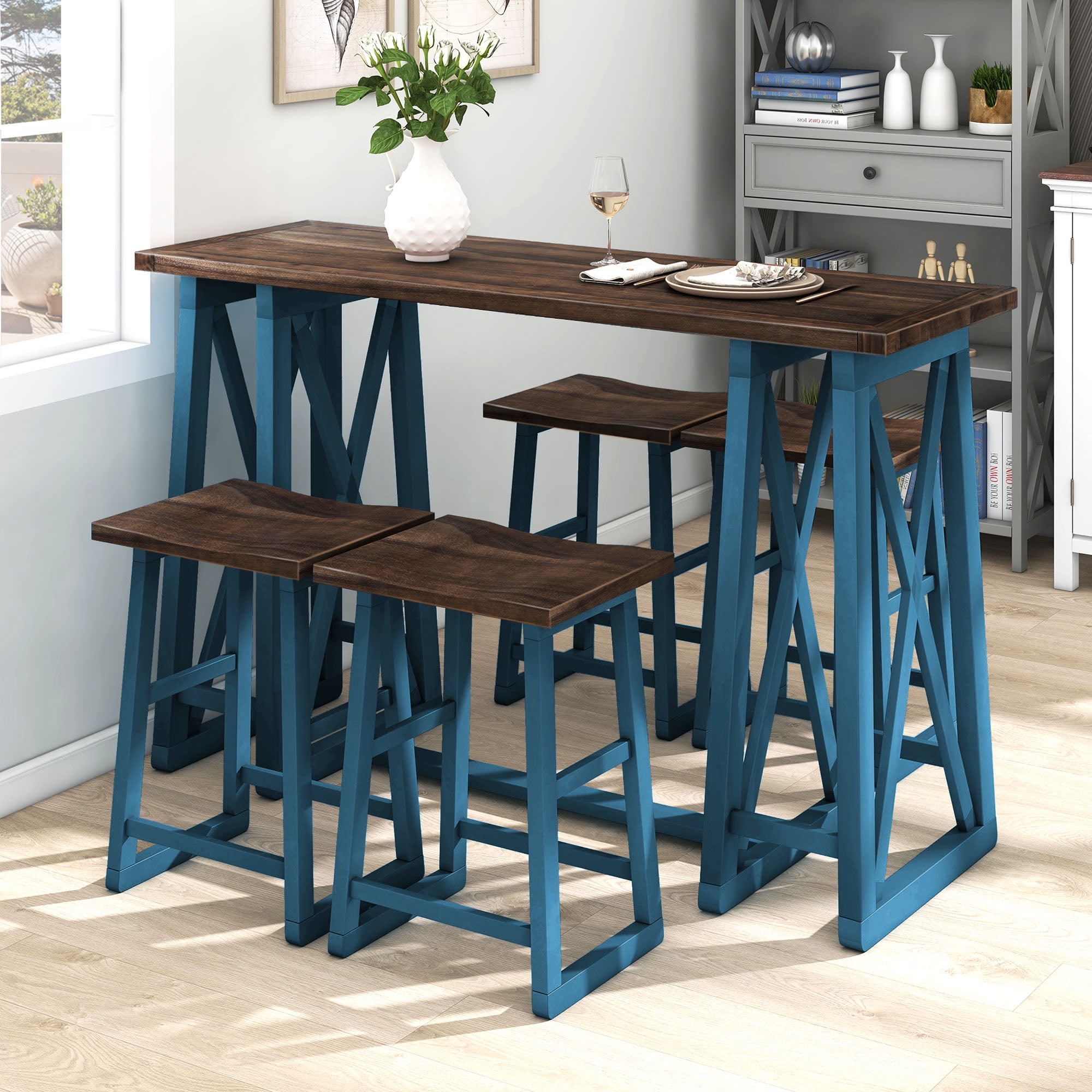 EUROCO Rustic 36" Small Place Dining Table Set Dining Table Kitchen