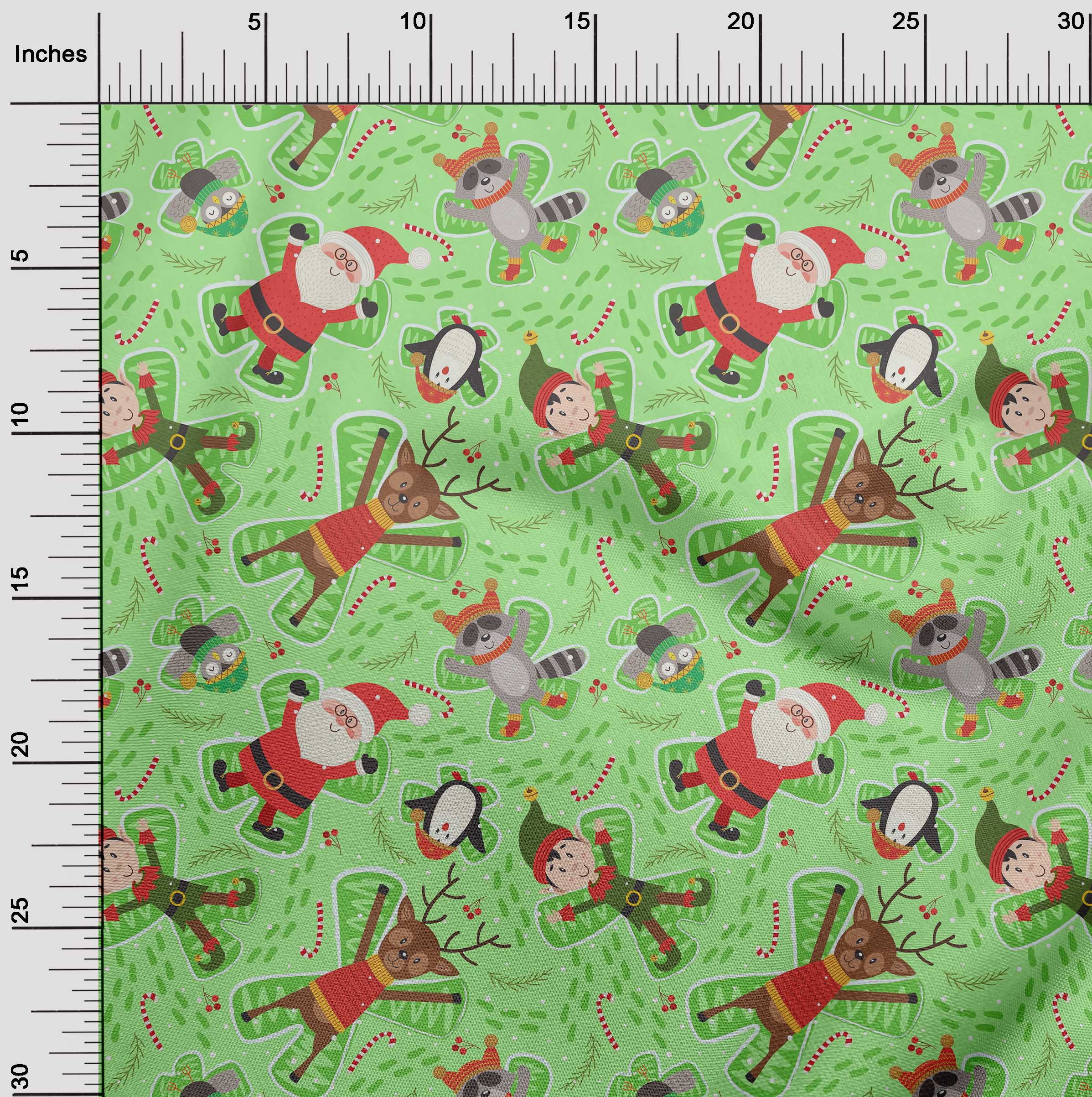 oneOone Viscose Jersey Lime Green Fabric Cartoon Animal|Candy Stick & Santa Christmas Sewing Craft Projects Fabric Prints By Yard 60 Inch Wide