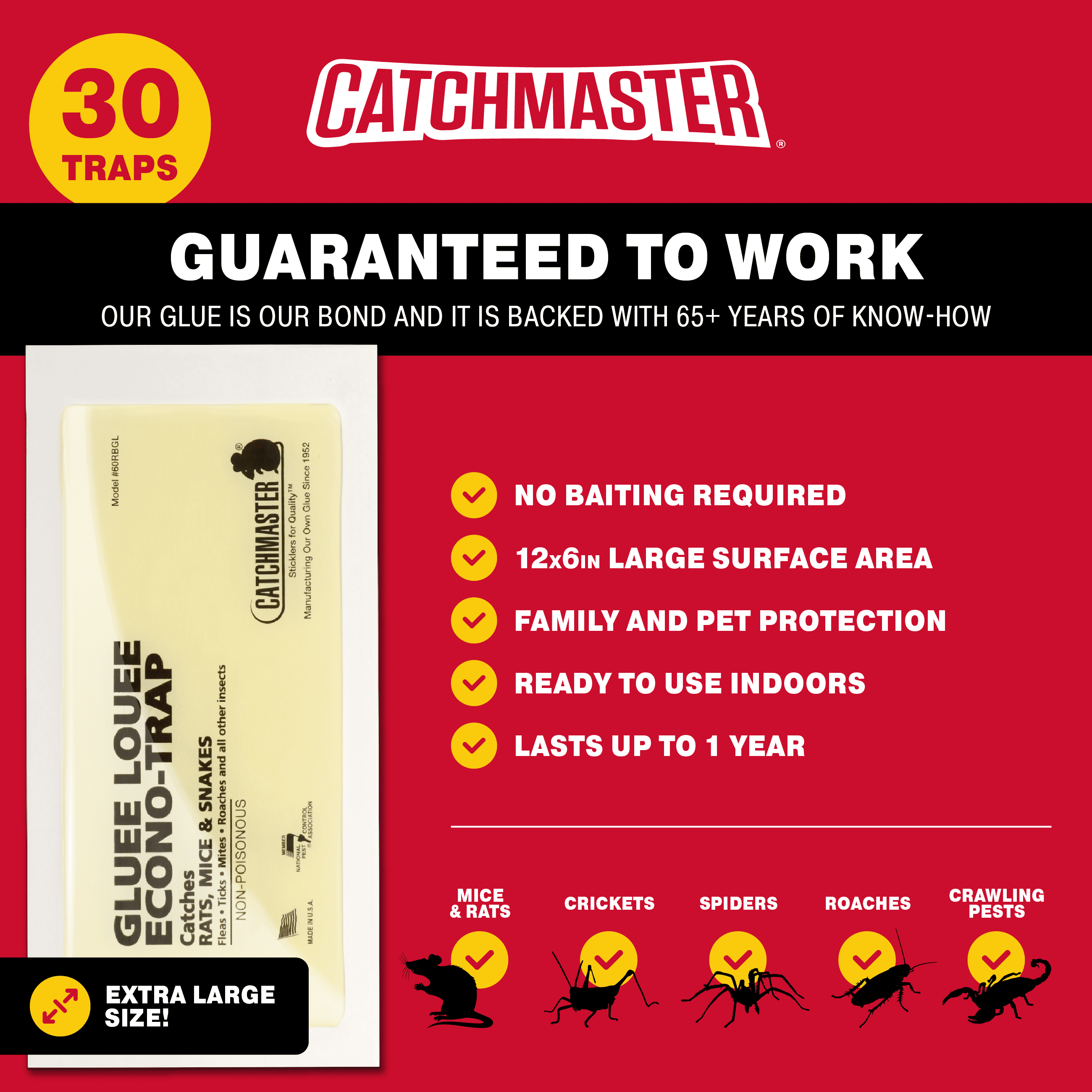 Catchmaster Extra Large Rat Traps 30-PK, Heavy Duty Mouse Traps, Indoor Glue Traps
