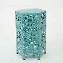 Noble House Vania Indoor 14 inch Sunburst Iron Side Table, Crackle Teal