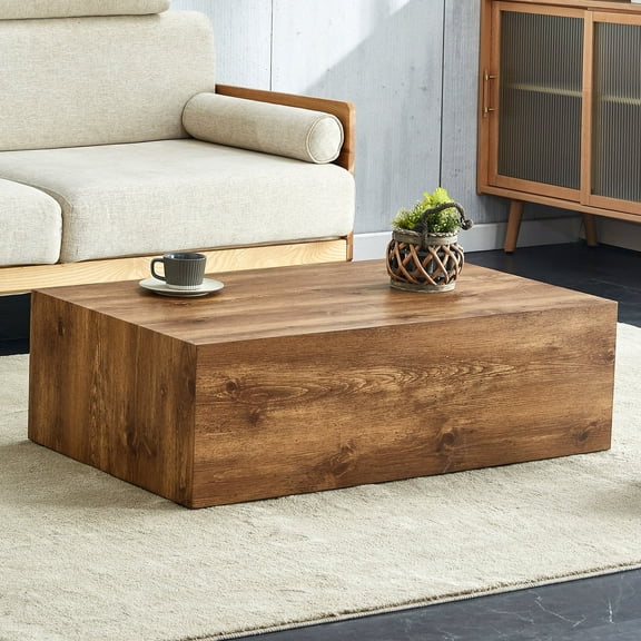 NYEESS 39 inch Dark Wood Grain MDF Coffee Table, Modern Rectangular Center Table for Living Room