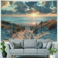 thumbnail image 4 of Creowell  Ocean Beach Scenic Tapestry Nature Blue North Holland Brown Sundown Blue Sky Seaside Costal Scenery Landscape Sand Vivid Wall Hanging Indigenous Bedroom Living Room 40x60inch, 4 of 6