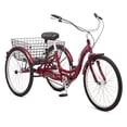 thumbnail image 1 of Schwinn Meridian Adult Tricycle Bike, Three Wheel Cruiser, 26-Inch Wheels, Low Step-Through Aluminum Frame, Adjustable Handlebars, Large Cruiser Seat, Rear Folding Basket, Single-Speed, Black Cherry, 1 of 5