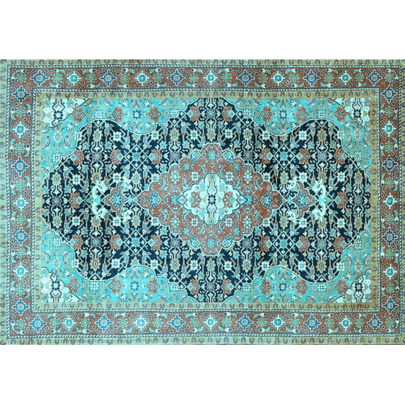 Ahgly Company Indoor Rectangle Medallion Light Blue Traditional Area Rugs, 5' x 7'