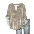 thumbnail image 2 of Tejiojio Women's Casual Printed Top Lace Trim V-Neck 3/4 Sleeves Button Down Fashionable Daily Wear, 2 of 6