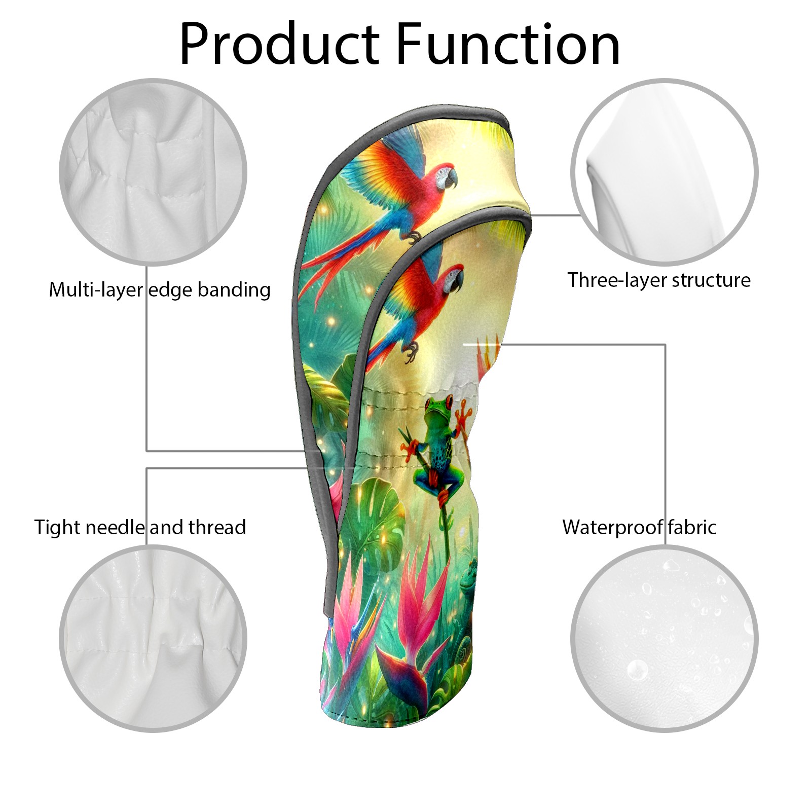 Golf Club Covers, Rainforest Parrot Frog Premium PU Leather Driver Hybrid Putter Head Covers with Velvet Lining, Waterproof Golf Gifts for Men Women