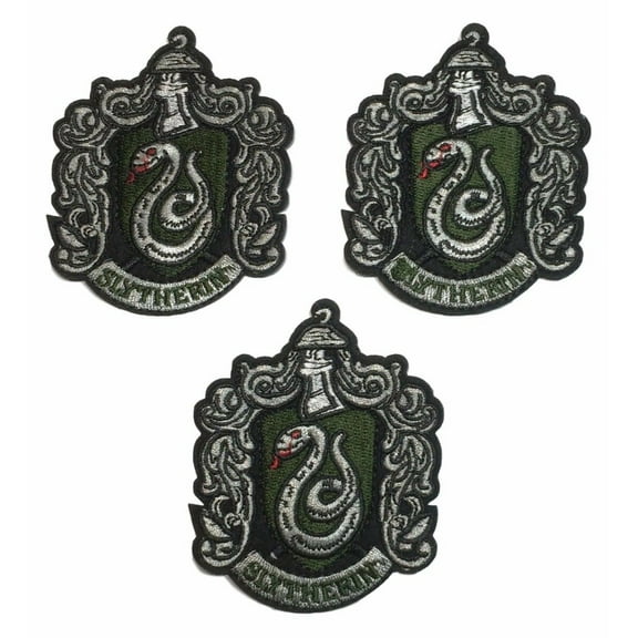 Harry Potter Slytherin Shield 2 1/2" Wide Embroidered Iron On Patch Set of 3