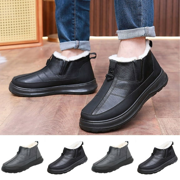 Ankle Snow Boots for Men Waterproof Non-Slip Solid Color Slip-on Short Boots Casual Versatile Outdoor Fall Winter Comfortable Thick Soled Snow Boots Outdoor Shoes