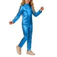 thumbnail image 2 of YunPes Girls Solid Metallic Glossy Leotard Jumpsuit Soft Stretchy Shiny Long Sleeve Onesies Halloween Dress-Up Party Performance Wear, 2 of 7