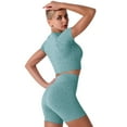thumbnail image 4 of FYMNSI 3 Piece Summer Outfits Short Sets for Women Seamless Workout Sweat Suits Athletic Crop Top Sport Bra with Biker Shorts L Dark Green, 4 of 7