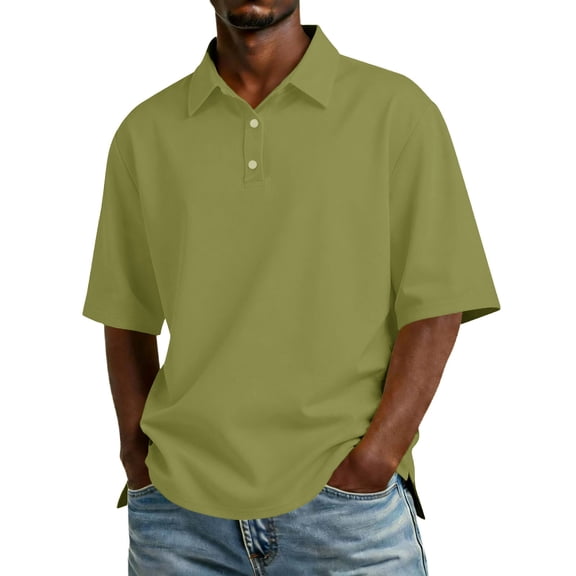 Men's Polo Shirts Short Sleeve Cotton 3 Buttons Golf Classic Fit Casual Performance T-Shirt Army Green L