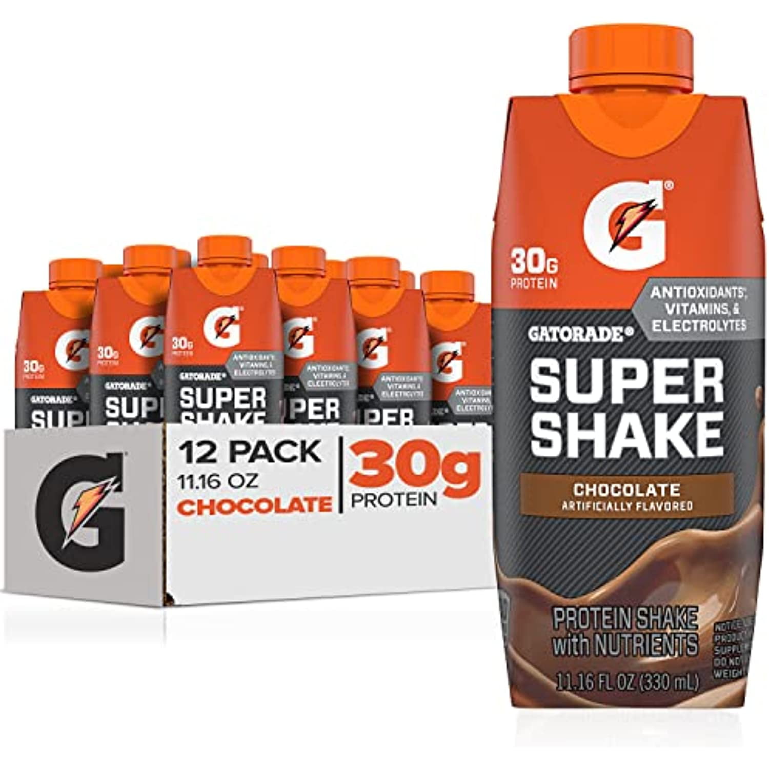 Gatorade Super Shake, Chocolate, 30G Protein, 11.16 Fl Oz Carton (Pack