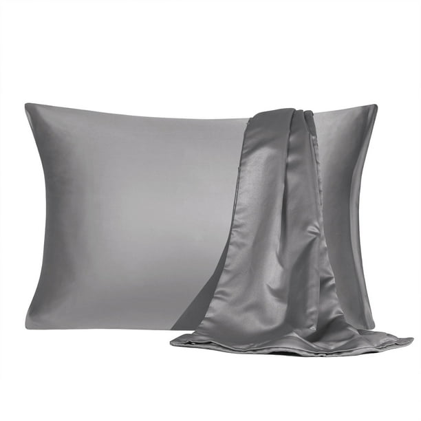PiccoCasa Satin Zippered Pillowcase Queen Size Set of 2 Silky Sateen