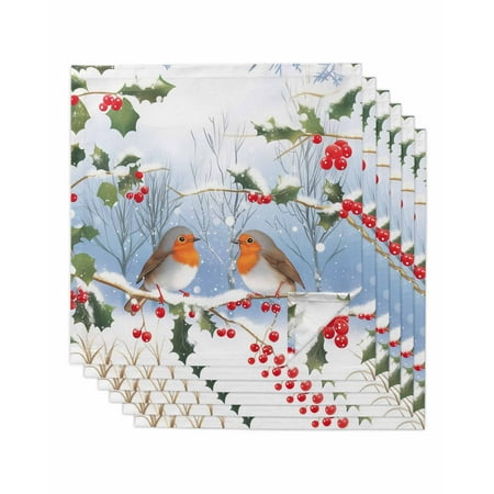 

Christmas Cloth Napkins Set of 6 Birds Xmas Snowflake Botanical Washable Reusable Dinner Cocktail Napkin for Kitchen Party Wedding Banquet Holiday Baby Shower Table Decor