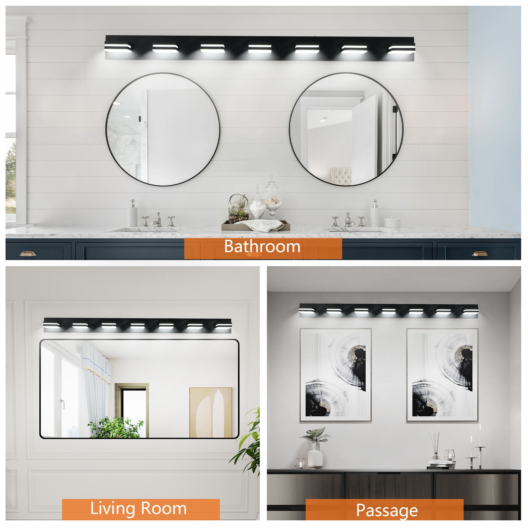 Leumius Modern 7-Light LED Vanity Light, Sleek Minimalist Design, Energy-Efficient, Easy to Install Wall Sconce for Mirror, Bathroom, Bedroom and Hallway Black