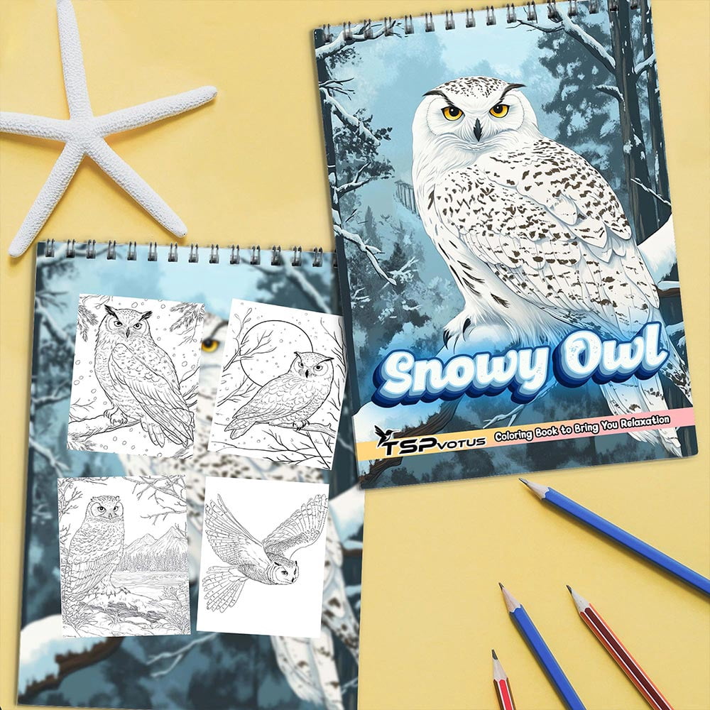TSPVOTUS Snowy Owl Coloring Book for Adult, Spiral Bound, Soft Cover