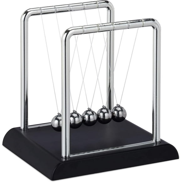 Newton pendulum, classic shot put pendulum, 5 balls, physics decoration for office & desk, ball pendulum, silver, 13.4 x 13.8 x 11.3 cm