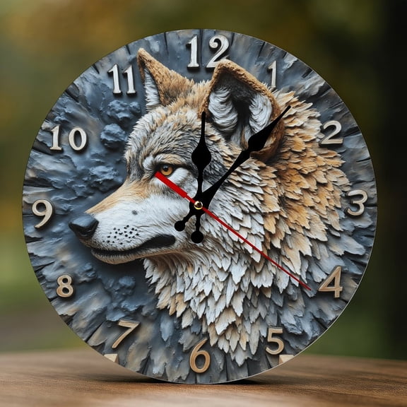 Wall Clock Decorative - Retro Cool Wolf Print 2D Vintage Wall Clocks Battery Operated Silent Non-Ticking for Bedroom, Living Room, Kitchen, Office, Classroom, 10 Inch