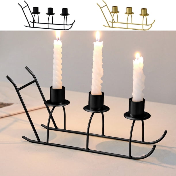 mfyjkho Candelabro de metal con forma de trineo y revestimiento de alta temperatura para decoración de mesas y celebraciones festivas. Incluye 3 velas.
