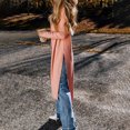 thumbnail image 5 of Women's Thin Button Up Casual Jacket Long Sleeve V Neck Slit Hem Hooded​​, 5 of 8