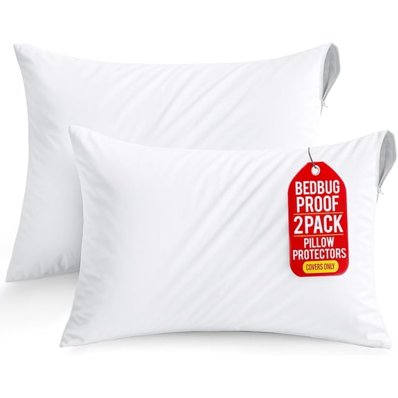 Set of 2 Pillow Protectors with Zipper Standard Size, Bed Bug and Dust Mite Proof Pillow Covers, Ultra Soft Pillow Encasements, Moisture Wicking and Waterproof Pillow Cases by Utopia Bedding (White)