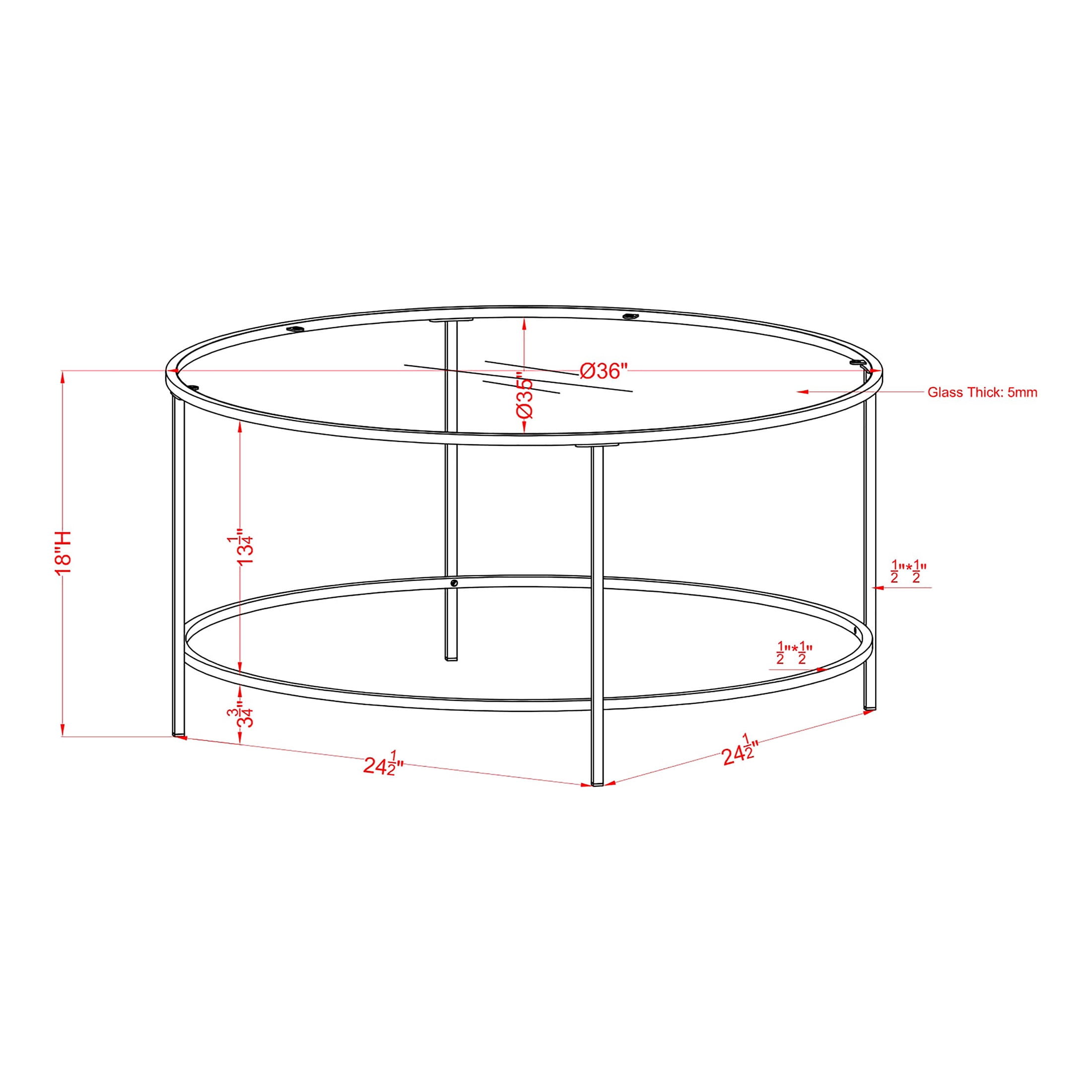 Furniture of America Drumm Contemporary Round Glass Top Coffee Table, Blue